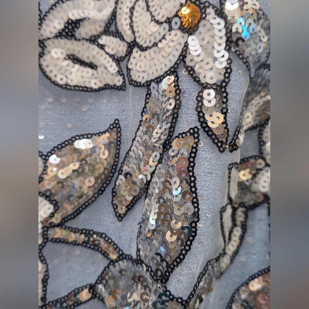 NWT Milly Rowen Silver Floral Sequins Mini Dress Size 12 - Picture 11 of 16